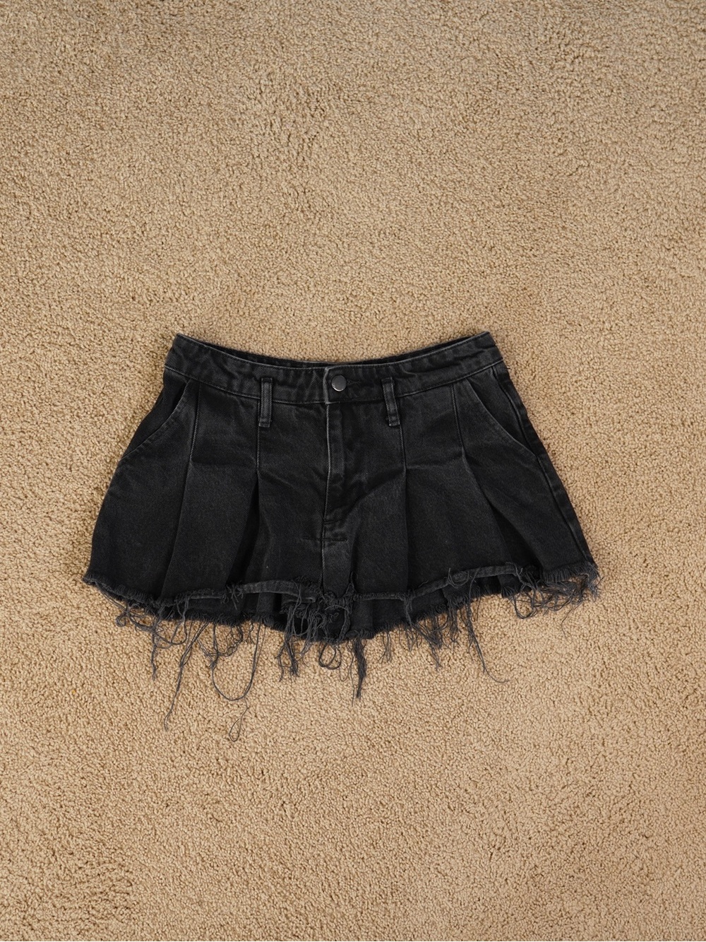 Zara Black Distressed Denim Mini Skirt